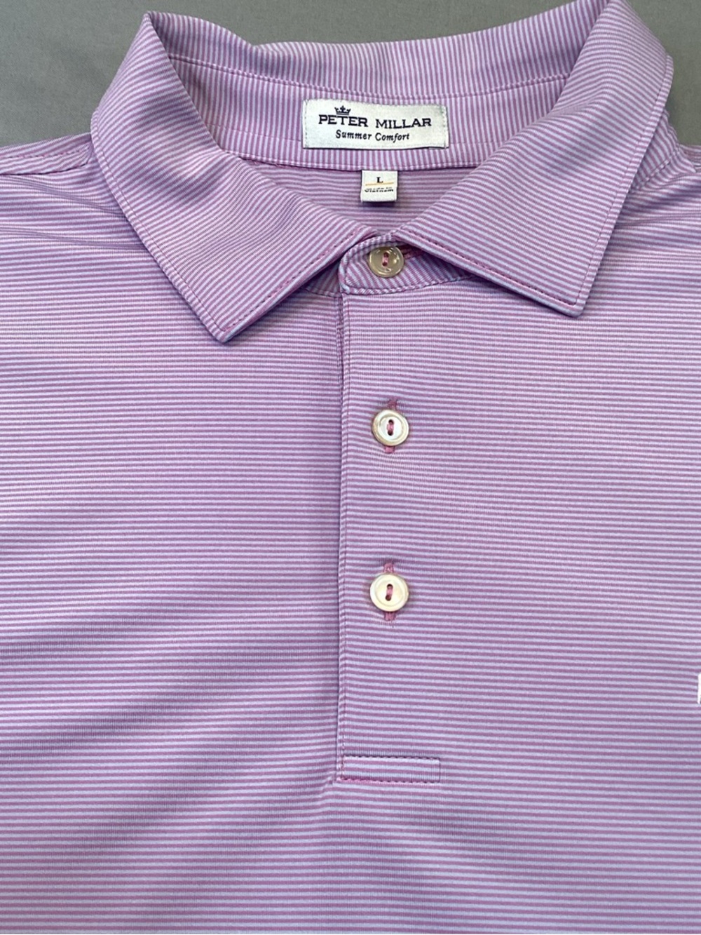 Peter Millar Summer Comfort Polo Shirt Men’s L Purple Striped Golf Performance